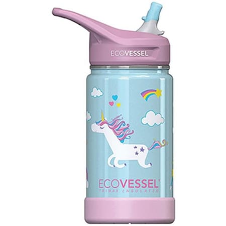 Eco Vessel 734049 12 Oz Frost Kids TriMax Insulated Water Bottle With Straw; Unicorn